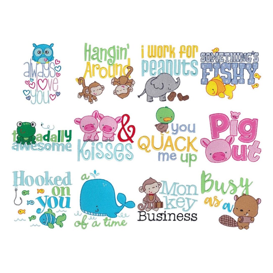 Animal Sentiments - 12 Machine Embroidery Designs - 4x4 5x7 6x10 Inch ...