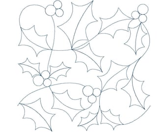 Holly Quilt Block Embroidery Design - Multiple Sizes Included - E2E Quilt Block, Christmas Edge-to-Edge Quilt Block, Repeat Quilt Block
