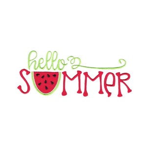 Hello Summer - Machine Embroidery Design - 4x4 5x7 6x10 8x8 Sizes - Summer Embroidery Design, Summer Saying Embroidery Design