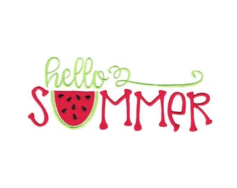 Hello Summer - Machine Embroidery Design - 4x4 5x7 6x10 8x8 Sizes - Summer Embroidery Design, Summer Saying Embroidery Design