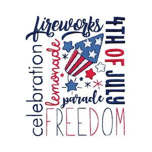 4th of July Subway Art - Machine Embroidery Design - 5x7 6x10 8x8 Sizes Included - Fourth Of July Subway Art Embroidery Design