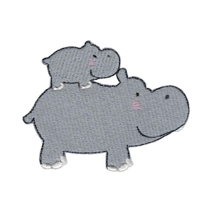 Mother and Baby Hippo Embroidery Design - 3x3 4x4 5x5 Inch Hoop Sizes Included - Hippo Embroidery Design, Hippopotamus Embroidery Design