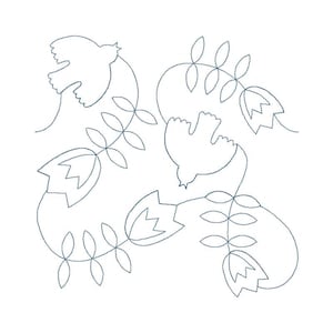 Birds and Flowers Quilt Block Embroidery Design - Multiple Sizes Included - E2E Quilt Block, Repeat Quilt Block, Edge-to-Edge Quilt Block
