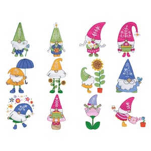 Spring Gnomes - 12 Machine Embroidery Designs - 4x4 & 5x7 Sizes Included - Spring Embroidery Designs, Gnome Embroidery Designs