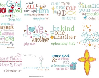 Religious Sentiments 12 Different Filled Stitch Machine Embroidery Designs Multiple Sizes