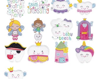 The Tooth Too - 13 Machine Embroidery Designs - Multiple Sizes Included - Tooth Fairy Embroidery Designs, Applique Tooth Fairy Embroidery