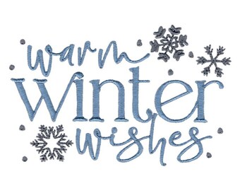 Diseño de bordado "Cálidos deseos de invierno" - Incluye tamaños de bastidor de 4x4, 5x7, 6x10 y 8x8 pulgadas - Diseño de bordado de invierno, diseño de bordado con frase de invierno