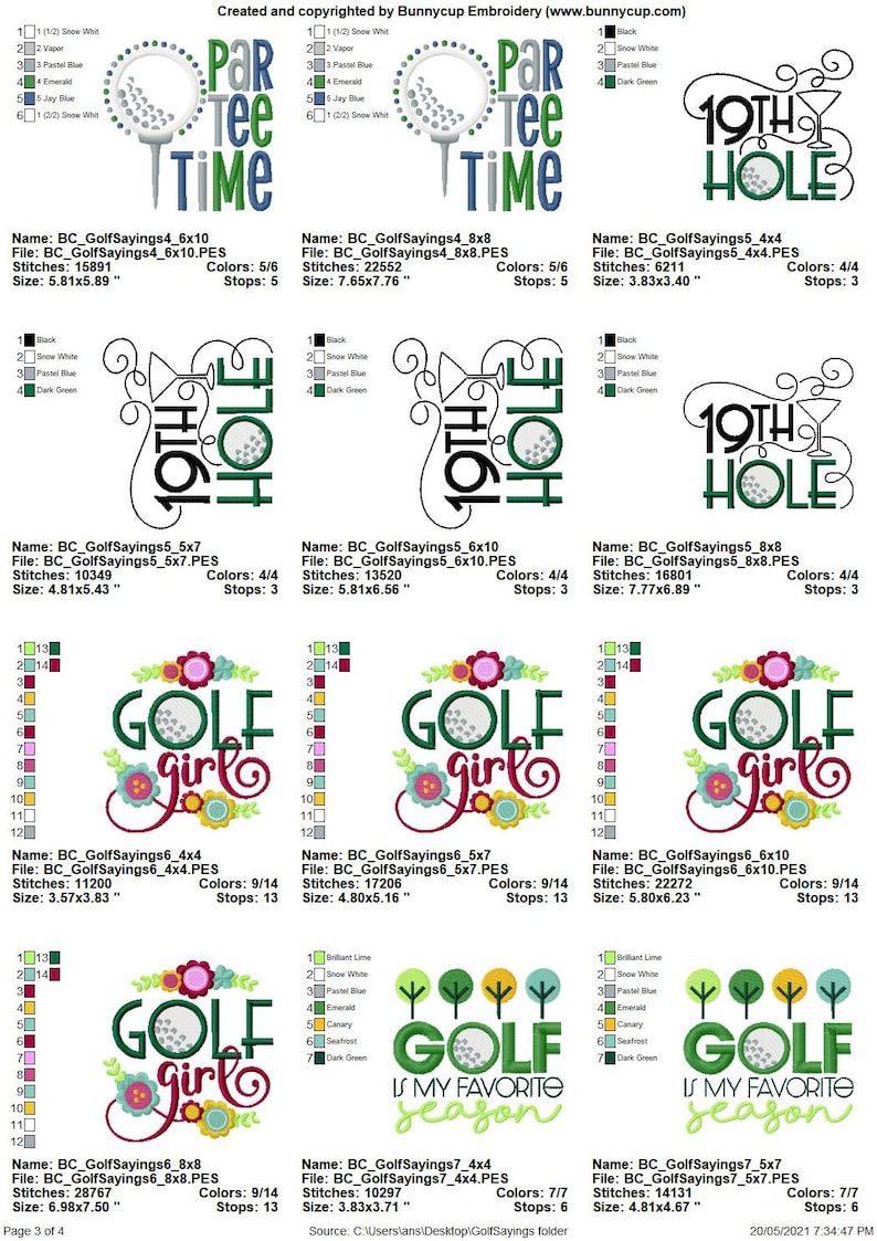 Refranes de golf 12 diseños de bordado a máquina Múltiples tamaños incluidos Diseños de bordado de golf, diseños de bordado deportivo imagen 4