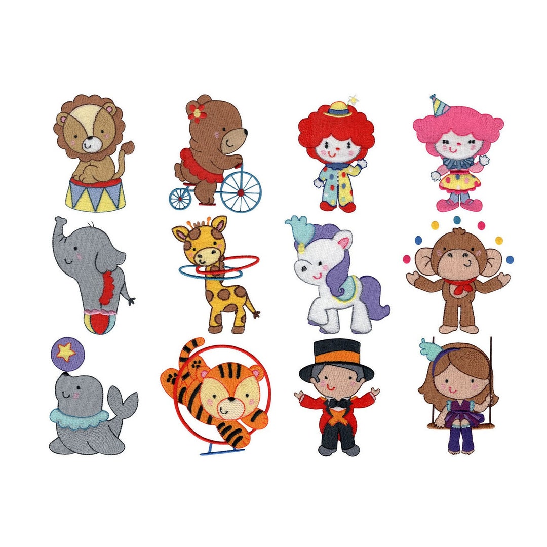 Circus Fun - 12 Machine Embroidery Designs - 4x4 5x7 Inch Hoop Sizes ...