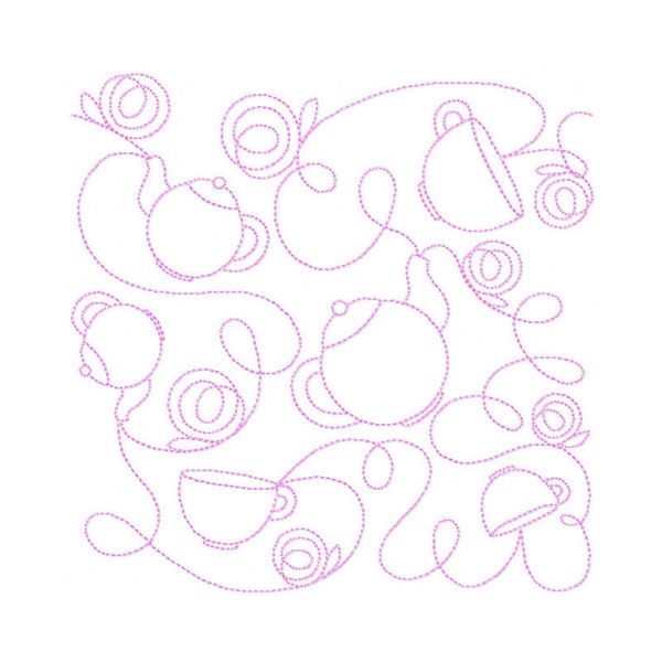 Tea Quilt Block Embroidery Design - Multiple Sizes Included - E2E Quilt Block, Continuous Line Quilt Block, Edge-to-Edge Quilt Block
