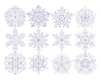 Snowflakes Three - 12 Machine Embroidery Designs - 4x4 5x7 6x10 8x8 Sizes Included - Snowflake Embroidery Designs, Snow Embroidery Designs