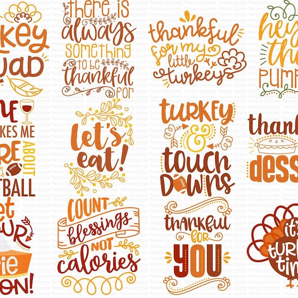 Thanksgiving Sentiments Five SVG Bundle - 12 SVG, Clipart, Cut and Printable Files - Personal and Small Business Use - Thanksgiving SVG