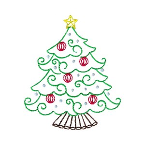 Swirly Christmas Tree Embroidery Design - 4x4 5x7 6x10 8x8 Sizes Included - Christmas Embroidery Design, Elegant Christmas Embroidery Design