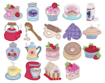 Baking Applique - 19 Machine Embroidery Designs - 4x4 5x7 6x10 Inch Sizes - Applique Baking Embroidery Designs, Kitchen Embroidery Designs