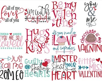 Valentines Sayings - 12 Machine Embroidery Designs - Multiple Sizes Included - Valentines Embroidery Designs, Valentines Sayings