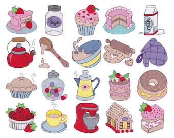 Cuisson - 20 motifs de broderie Machine - tailles 2 3 & 4 pouces - motifs de broderie cuisine, motifs de broderie cuisine, motifs de broderie aliments