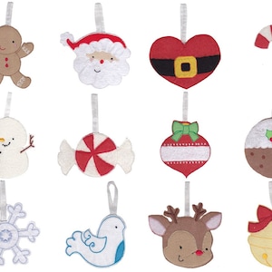Felt Christmas Ornaments and Felties - 12 In The Hoop Machine Embroidery Designs - 2. 3 and 4 Inch sizes