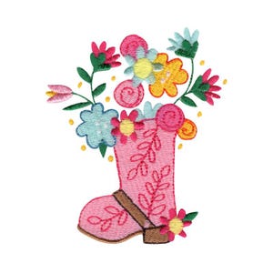 Floral Cowgirl Boot Embroidery Design - 4x4 5x7 Sizes Included - Cute Western Embroidery Design, Cowgirl Embroidery Design