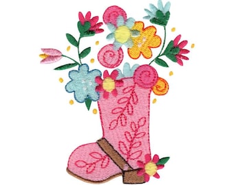 Floral Cowgirl Boot Embroidery Design - 4x4 5x7 Sizes Included - Cute Western Embroidery Design, Cowgirl Embroidery Design
