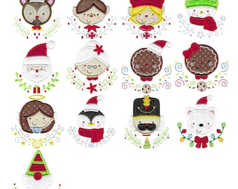 Christmas Faces Applique - 13 Machine Embroidery Designs - Multiple Sizes Included - Christmas  Embroidery Designs, Christmas Appliques