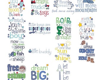 Baby Boy Sentiments Too - 15 Embroidery Designs - 4x4 5x7 Inch Hoop Sizes - Baby Boy Saying Embroidery Designs, Baby Boy Embroidery