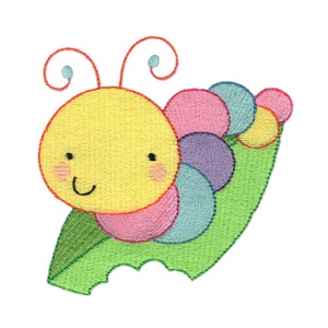 Cute Caterpillar On A Leaf Embroidery Design - 3, 4 & 5 Inch Sizes Included - Cuddle Bug Embroidery Design, Children's Embroidery Design