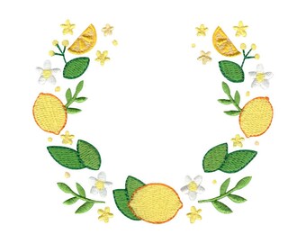 Diseño de bordado de marco de monograma de limón - 4x4 5x7 6x10 8x8 Tamaños incluidos - Diseño de bordado de limón, diseño de bordado de cocina