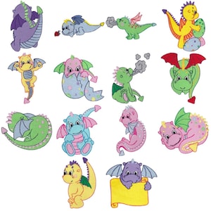 Baby Dragon - 12 Machine Embroidery Designs - 4x4 5x7 Inch Hoop Sizes Included - Dragon Embroidery Designs