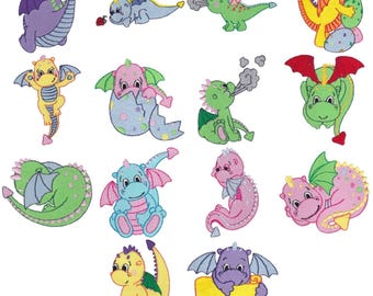 Baby Dragon - 12 Machine Embroidery Designs - 4x4 5x7 Inch Hoop Sizes Included - Dragon Embroidery Designs