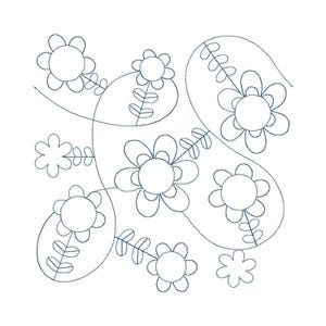 Folk Art Flowers Quilt Block - Digital Pantograph For Long Arm Quilting Machines - E2E Quilt Block, Folk Art Edge-to-Edge Quilt Block