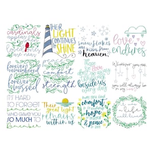 Sympathy Sayings - 12 Machine Embroidery Designs - Multiple Sizes - Sympathy Embroidery Designs, Memorial Embroidery, Death Embroidery