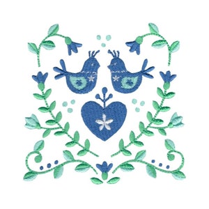 Scandinavian Bird Folk Square - Machine Embroidery Design - 4x4 5x7 6x10 Sizes Included - Scandinavian Embroidery Design