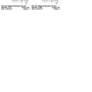 May include: A digital embroidery design featuring the text "You are worthy" in a colorful, whimsical font. The design is available in two sizes: 3.19 x 3.83 inches and 4.81 x 5.78 inches.