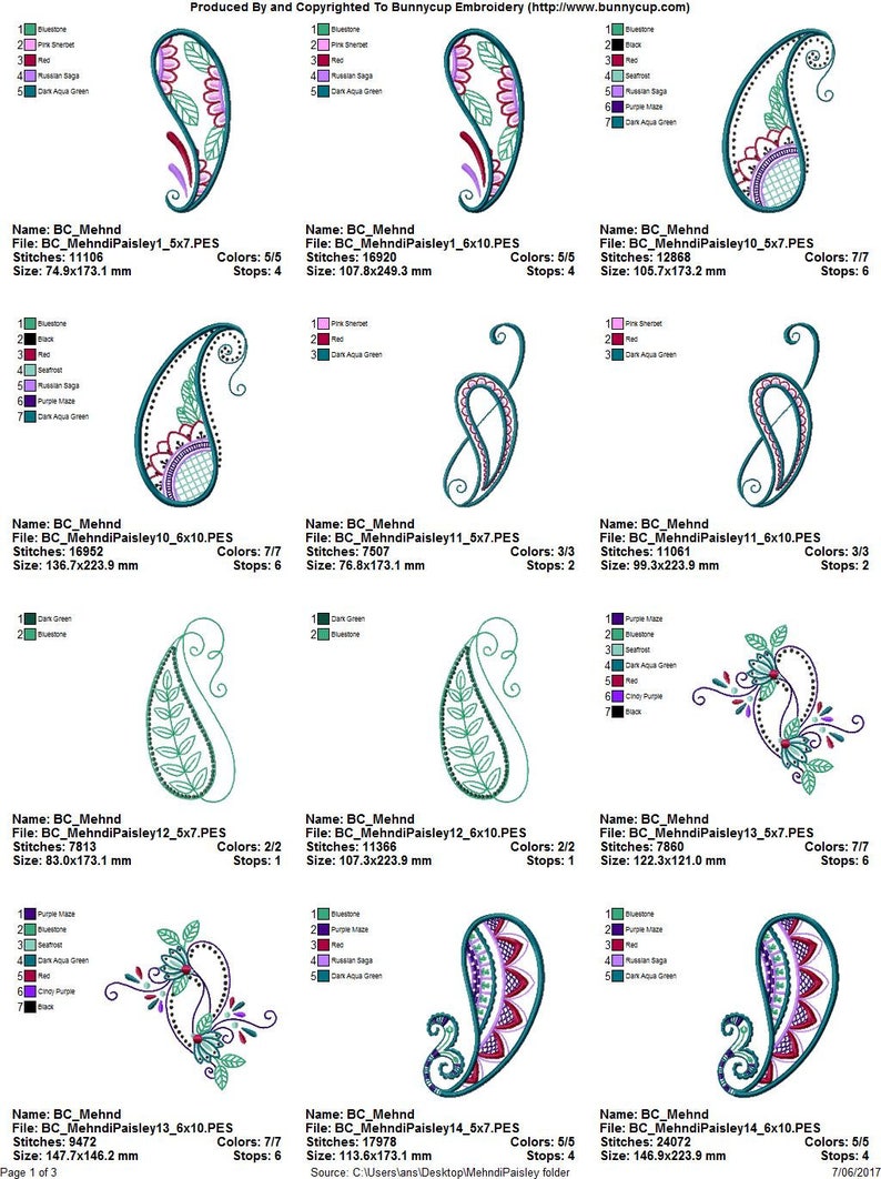 Mehndi Paisley 14 Different Filled Stitch Machine Embroidery Designs 5x7 6x10 image 2