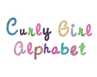 Curly Girl Alphabet - Applique Machine Embroidery Designs - 4x4 5x7 & 6x10 Inch Hoop Sizes - Embroidery Font, Embroidery Alphabet