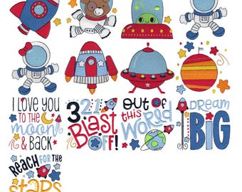 Outer Space - 13 Machine Embroidery Designs - 4x4 5x7 Inch Hoop Sizes Included - Space Embroidery Designs, Boys Embroidery Designs