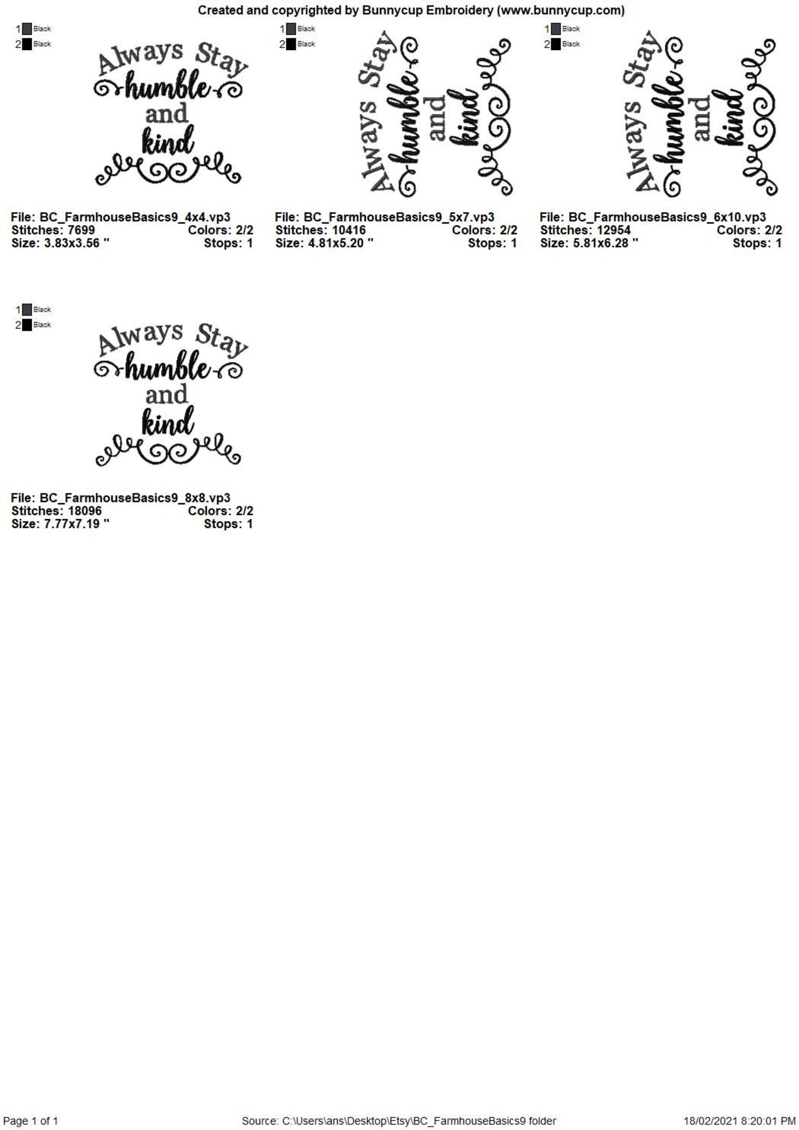 Always Stay Humble and Kind - Machine Embroidery Design - 4x4 5x7 6x10 ...