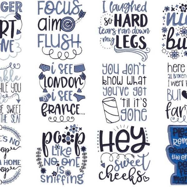 Bathroom Sayings - 12 Machine Embroidery Designs - Multiple Sizes