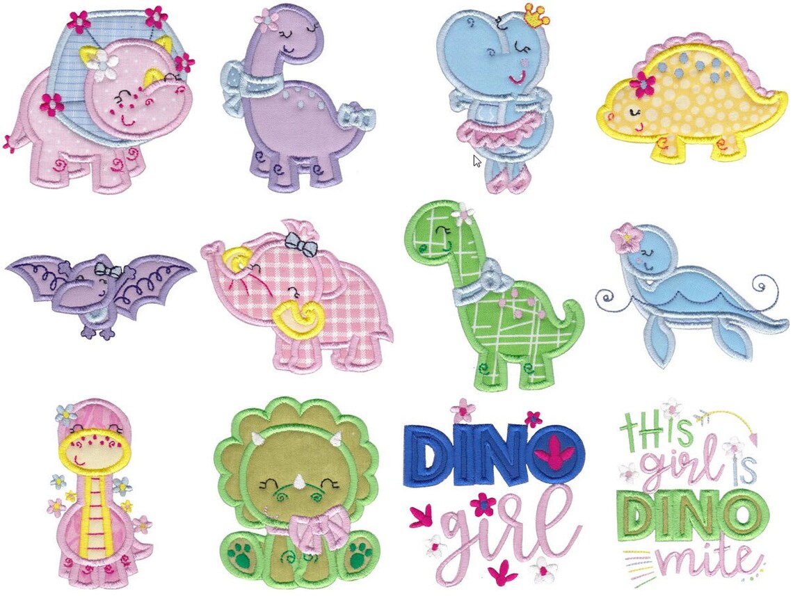 Dinosaur Girl Applique 12 Different Applique Machine - Etsy