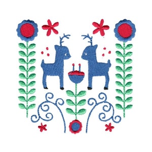 Scandinavian Deer Folk Square - Machine Embroidery Design - 4x4 5x7 6x10 Sizes Included - Scandinavian Embroidery Design