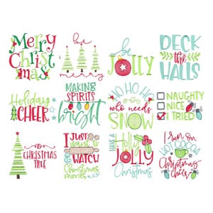 Refranes navideños también - 12 diseños de bordado a máquina - Varios tamaños incluidos - Diseños de bordado navideño, bordado de refranes navideños