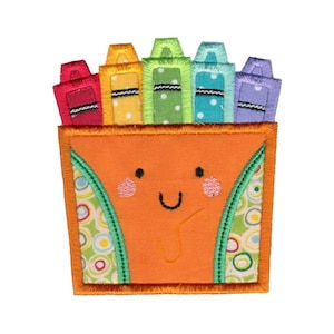 Applikation Box mit Buntstiften Embroidery Design - 4x4 5x7 6x10 8x8 Größen enthalten - Schule Applikation, Schule Embroidery Design