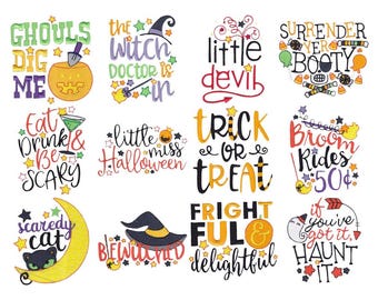 Borduurontwerpen met Halloweenspreuk - 4 x 4 5 x 7 inch hoepelmaten inbegrepen (digitale download)