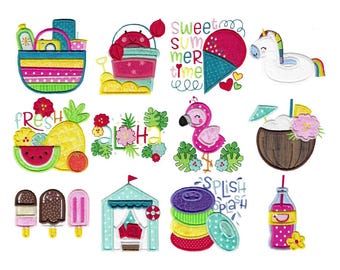 Sweet Summertime - 12 Machine Embroidery Designs - Multiple Sizes - Summer Embroidery Designs, Summer Applique Embroidery Designs