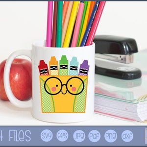 Glazen doos met kleurpotloden SVG - Persoonlijk en klein zakelijk gebruik - School svg, schoolafbeelding, leraar svg, kinderen svg