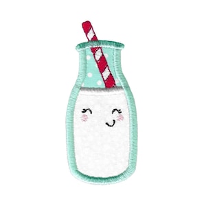 Milk Bottle Applique - Applique Embroidery Design - 4x4 5x7 6x10 8x8 Sizes - Milk Embroidery Design, Applique Food