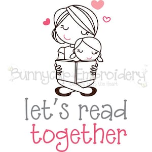 Lisons ensemble (fille) SVG - Clipart et fichier SVG - usage personnel et petite entreprise - bibliothèque svg, svg lecture, livre svg, svg école