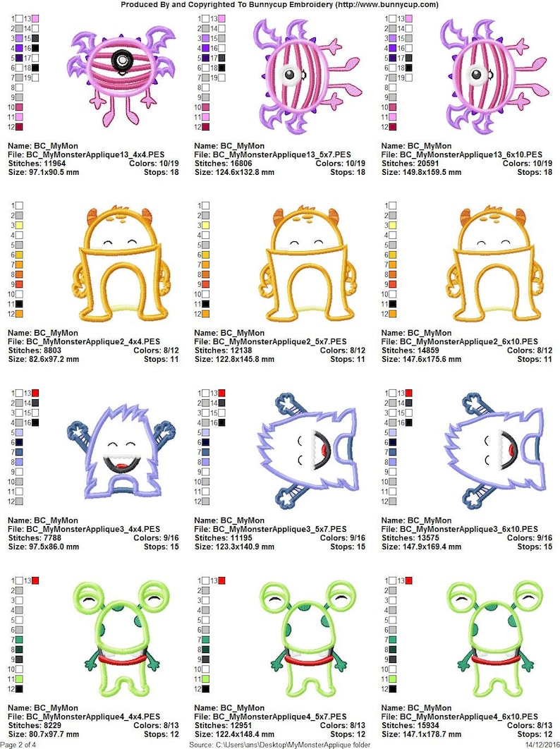 Monster Embroidery Pattern My Monster Applique - 13 Machine Embroidery Designs - 4x4 5x7 6x10 Inch ...