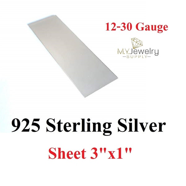 3"x1" 925 Sterling Silver Sheet 12 14 16 18 20 22 24 26 28 30 Gauge, Rectangular Blank Made in USA