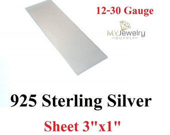 3"x1" 925 Sterling Silver Sheet 12 14 16 18 20 22 24 26 28 30 Gauge, Rectangular Blank Made in USA